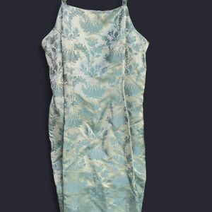 VTG April Cornell Brocade green and blue ornate mini dress Small
